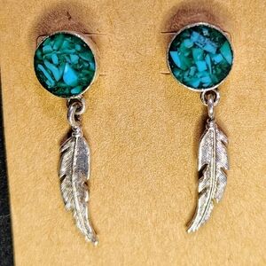 Turquoise Feather Dangle Earrings